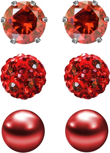 Vista 23 de JewelrieShop - Juego de aretes de tuerca de acero inoxidable con circonitas cúbicas y perlas de imitación, 3 pares de 0.236 in