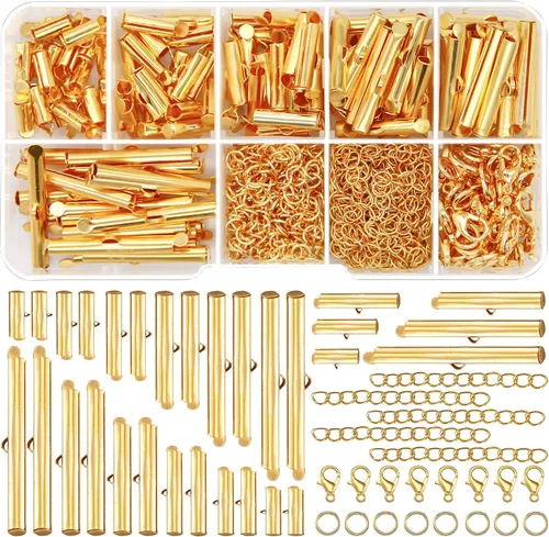 Vista 10 de Kit de cierre deslizante de plata EuTengHao para enhebrado, extremos de cordón de tubo con cierre de langosta, extensor de cadena, accesorios