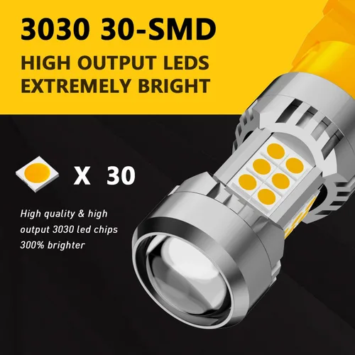 Vista 2 de PHINLION 3157 4157 Bombillas LED de señal de giro, 3200 lúmenes, superbrillantes, 12 V, 3057, 3457na, 4157na, 3157na, color amarillo ámbar, repuesto