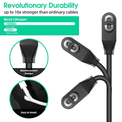 Vista 6 de Paquete de 2 cables de carga AfterShokz para Aeropex AS800 y OpenRun Pro y Mini - Cable de carga magnético de 3 pies