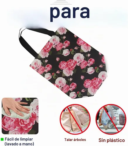 Vista 4 de BeeGreen Bolsas reutilizables con flores para comestibles, paquete de 6 - Grandes bolsas plegables con asas resistentes para comestibles pesados