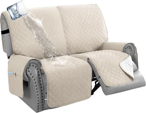 Vista 16 de H.VERSAILTEX Funda impermeable 100% impermeable para sofá biplaza reclinable de 2 piezas, protector de muebles suave y grueso con bolsillos lavables
