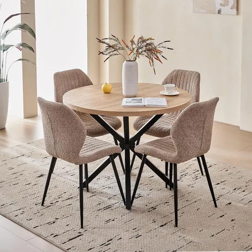 Vista 11 de Juego de mesa de comedor redonda de 39 pulgadas para 4, mesa Beige