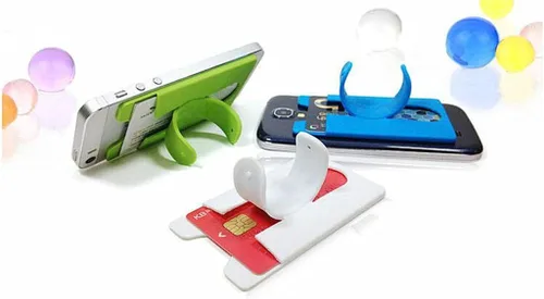 Vista 9 de Tarjetero con soporte para teléfono celular, funda adhesiva de goma de silicona para teléfono inteligente (6 unidades)