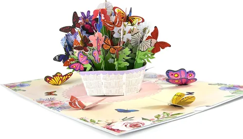Vista 5 de Teabug Cards Cesta de coloridas mariposas emergentes, tarjeta de cumpleaños, tarjeta del día de la madre, tarjeta de recuperación, tarjeta