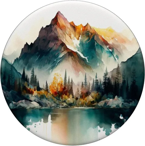 Vista 3 de PopSockets de paisaje de montañas de acuarela intercambiables PopGrip