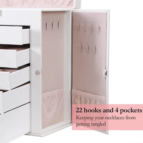 Vista 7 de ANWBROAD Enorme caja de joyería de 6 niveles organizador de joyas con cerradura de espejo caja de joyería para niñas aretes anillos collares
