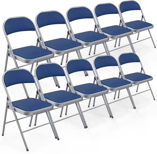 Vista 20 de Bonnlo Silla plegable, sillas plegables acolchadas de tela con cojín, respaldo y marco de acero para interiores y exteriores, comedor, oficina, Negro
