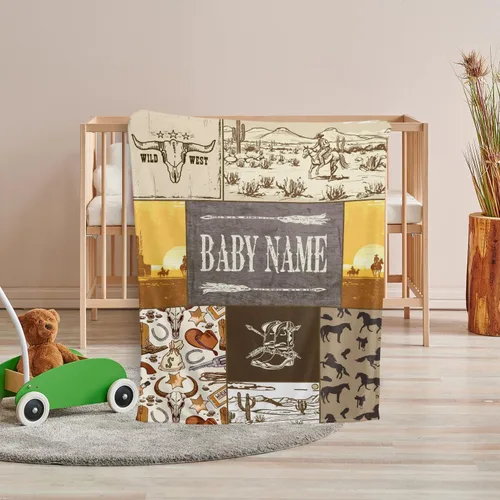 Vista 6 de Mantas de bebé occidentales - Mantas personalizadas y de forro polar personalizadas para niños y niñas, 3 tamaños para hijo y hija recién nacidos