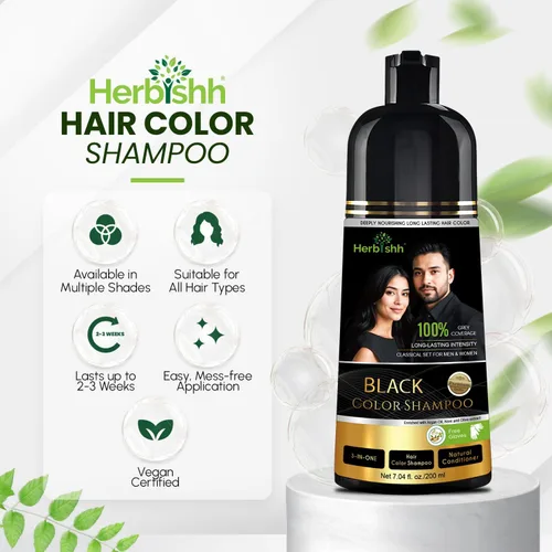 Vista 4 de Herbishh Champú Color Cabello Negro 6.8 fl oz+ Aceite Cabello 1 fl oz+ Aceite de argán y negro