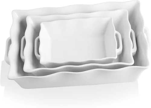 Vista 12 de Sweejar Cacerola para horno, fuente de cerámica para hornear de 9 x 13 pulgadas, utensilios para hornear con borde ondulado con asas, bandeja