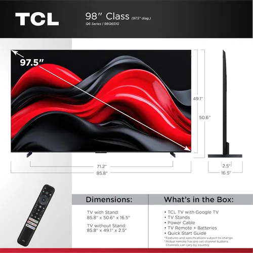 Vista 2 de TCL Smart TV Q65 QLED 4K UHD de 98 pulgadas con Google TV (98Q651G, modelo 2024) Dolby Vision, Dolby Atmos, HDR Pro+, Game Accelerator Gaming