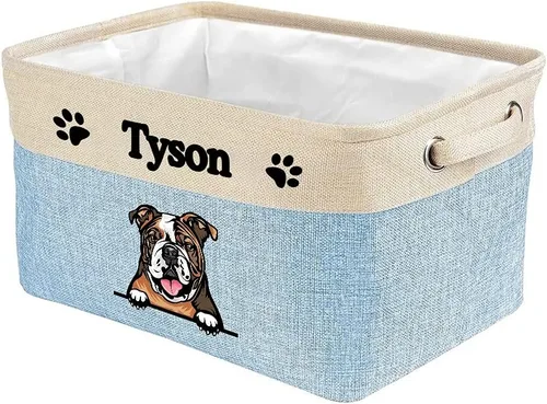 Vista 17 de Cesta de almacenamiento plegable personalizada con un bonito perro Bulldog inglés, plegable, de tela resistente, cubo de almacenamiento para Gris