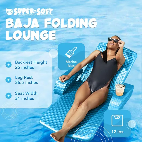 Vista 3 de TRC Recreation Baja II - Flotador plegable de espuma para piscina, tumbona flotante portátil con 2 portavasos para artículos esenciales de playa