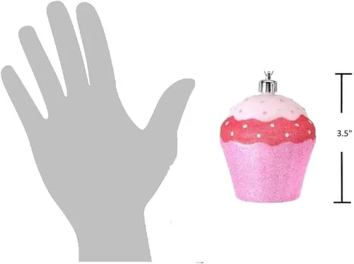 Vista 2 de The Bridge Collection Adorno de cupcake rosa – Adorno de Navidad brillante para decoración navideña – Adorno de comida chatarra – Adorno de postre