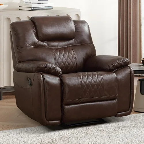 Vista 18 de EBELLO Silla reclinable manual de piel sintética, sofá reclinable con cómodos reposabrazos y respaldo, sofá individual para sala de estar
