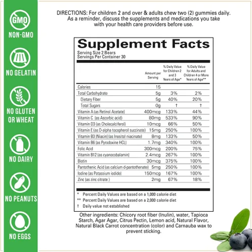 Vista 5 de Wellvites Gomitas multivitamínicas para niños, sin azúcar, veganas, sin OMG, vitaminas para niños, vitamina A, D, B6, B12 y C, sin edulcorantes