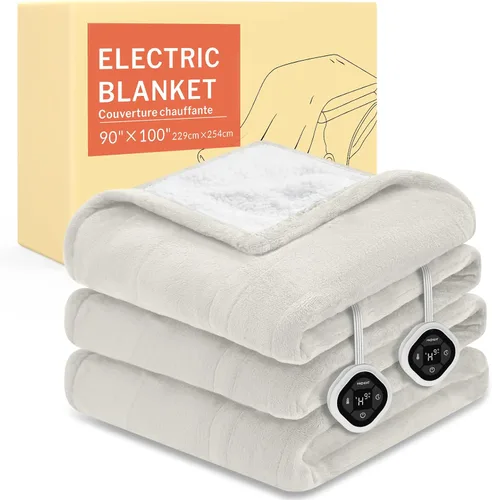 Vista 38 de HOMLYNS LuxeHeat - Manta térmica eléctrica tamaño King, manta térmica de franela suave Sherpa con 10 ajustes de calor, temporizador de 1 a 10 horas