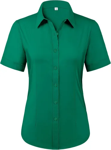 Vista 17 de Siliteelon - Camisas de vestir con protección contra manchas, sin arrugas, de manga corta, color liso, con botones, para mujer