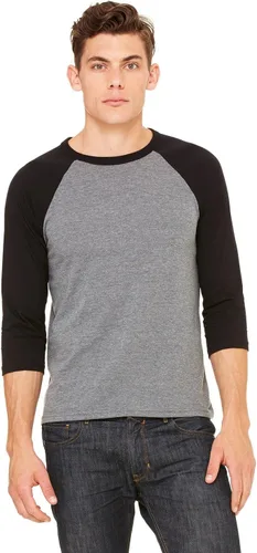 Vista 12 de Bella + Canvas - Camiseta de béisbol unisex con manga 3/4 (3200) DEEP HTHR/NEGRO Blanco/Negro