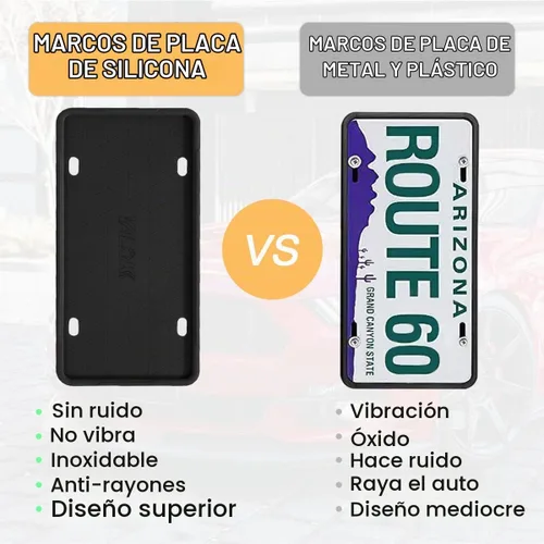 Vista 5 de Marco de matrícula de silicona negra con agujeros de drenaje, soporte universal para matrícula de automóvil de EE. UU. Resistente al óxido, a prueba