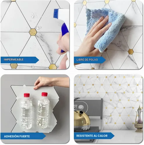 Vista 6 de Azulejos de cocina con diseño de mármol para despegar y pegar, oro blanco, 10