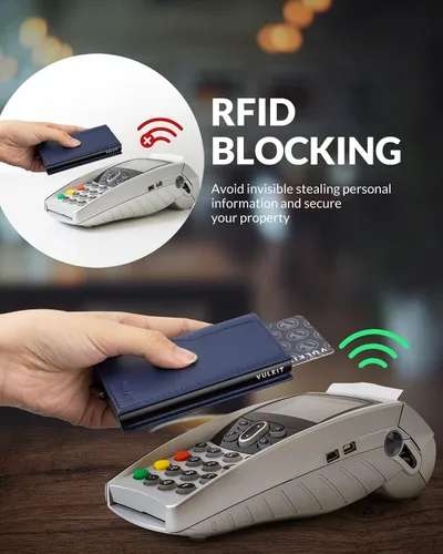Vista 5 de VULKIT Tarjetero con ventana de identificación, tarjetas emergentes, delgada, de cuero, con protección RFID, hasta 12 tarjetas, funda para tarjetas