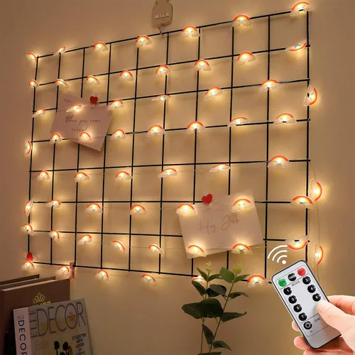 Vista 4 de Luces de Cadena Arcoíris 40 LED Luces de Hadas Decorativas para Interiores y Exteriores 8 Modos USB y Pilas 13 pies Luces Centelleantes con Control