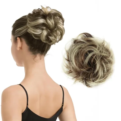 Vista 17 de Barsdar - Moño de cabello 100 % humano, Moño desordenado, Extensiones de cola de caballo, Moño de cabello rizado, Pieza de cabello