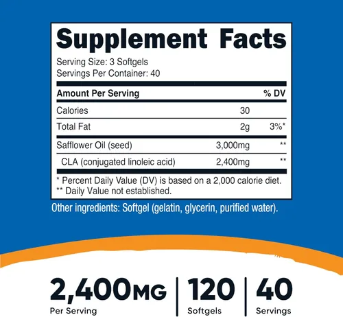 Vista 2 de Nutricost CLA (ácido linoleico conjugado) 2,400 mg, 120 cápsulas blandas