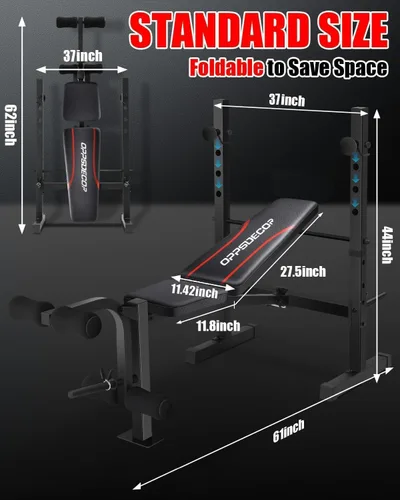 Vista 7 de OPPSDECOR Standard Weight Bench Set with Squat Rack, 900LBS Adjustable Bench Press Set with Leg Extension and Leg Curl, Foldable Flat Incline