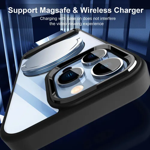Vista 9 de DOB SECHS Funda transparente de metal compatible con Magsafe para iPhone 13 Pro Max, con botón de aleación de aluminio, soporte de 3 vías