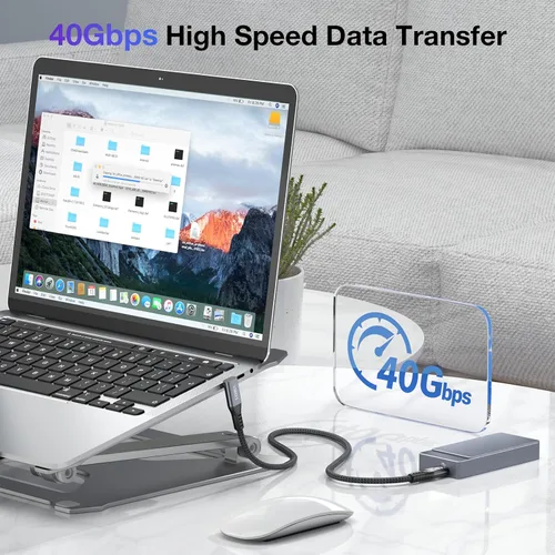 Vista 3 de Cable USB4 certificado para cable Thunderbolt 4, cable de transferencia de datos USB C en ángulo descendente de 40 Gbps, video de 90 grados 8K a