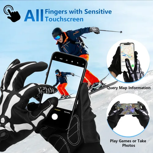 Vista 3 de Halloween Skeleton Gloves Touchscreen, Breathable Skull Gloves Cycling Anti-Slip Bone Halloween Costumes Gift
