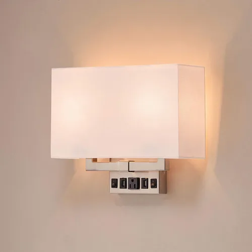 Vista 5 de LEDMyplace - Aplique de pared LED de 2 luces, apliques para sala de estar con puertos USB y tomacorriente, apliques de latón, base E26, acabado