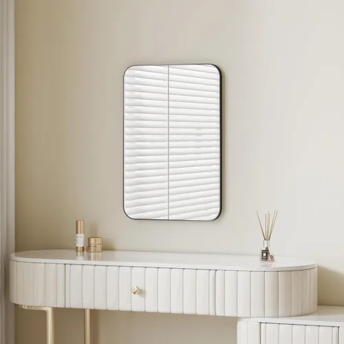 Vista 13 de Espejo cuadrado de vidrio templado negro de 18 x 18 pulgadas, espejo de baño para pared, marco de decoración de metal, espejo mate antioxidante