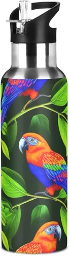Vista 8 de Insulated Stainless Steel Water Bottle with Straw 20 Oz, BPA-Free Sports Water Bottle with Straw for Gym Outdoor Travel School, Vibrant Birds Green