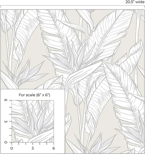 Vista 7 de NextWall Stacy Garcia Home Birds of Paradise - Papel tapiz autoadhesivo (gris perla y plateado metálico)