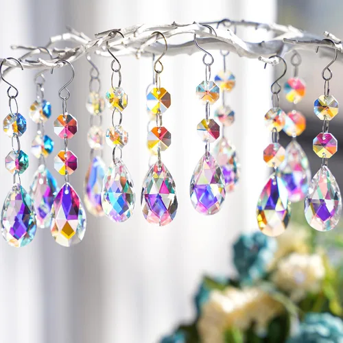 Vista 9 de H & D Bola de vidrio Prismas – Lámpara de techo con brazos, piezas de repuesto Teardrop Chandelier Crystal Glass Pendants Beads 20 Pcs Set for