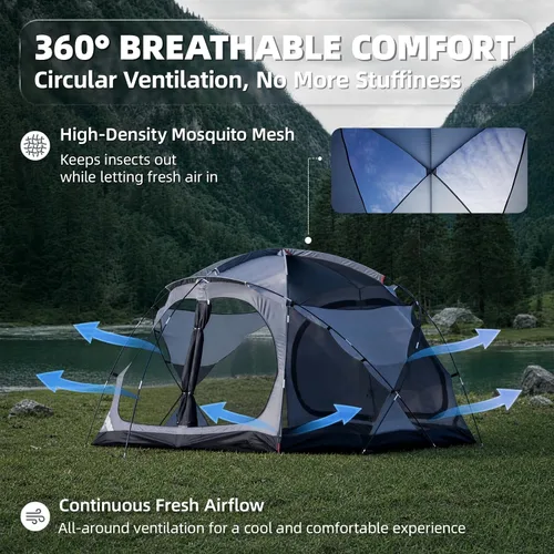 Vista 5 de EchoSmile Tiendas de campaña para camping, tienda impermeable a prueba de viento con múltiples postes, tienda de campaña de cúpula amplia para 3-5