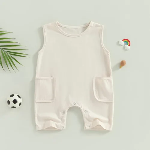 Vista 41 de Mameluco unisex de manga corta para bebé recién nacido, con botones, de una pieza, ropa de color sólido