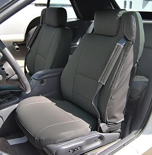 Vista 8 de Iggee Chrysler Sebring 1996 ~ 2000 convertible de cuero artificial Exact Original Fit 2 fundas de asiento delantero – asientos laterales del Beige