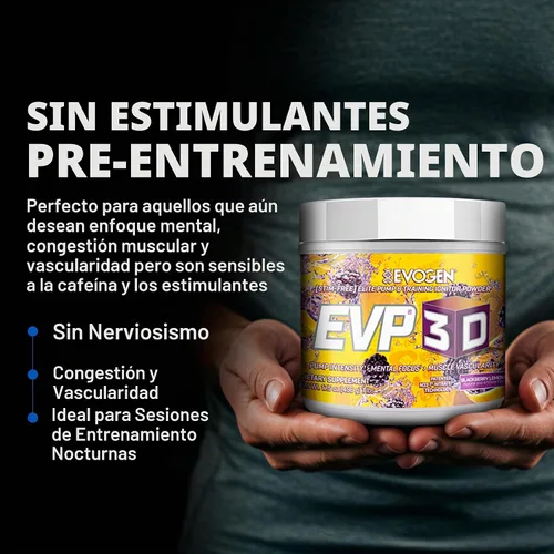 Vista 3 de Evogen EVP-3D Stim-Free Pre-Workout BlackBerry Lemonade 40 porciones