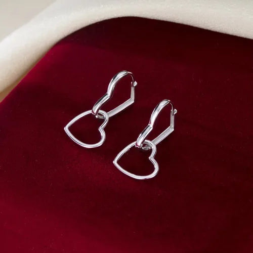 Vista 5 de SLUYNZ Aretes de aro de plata de ley 925 con forma de corazón para mujeres, adolescentes y niñas, aretes de aro de doble corazón
