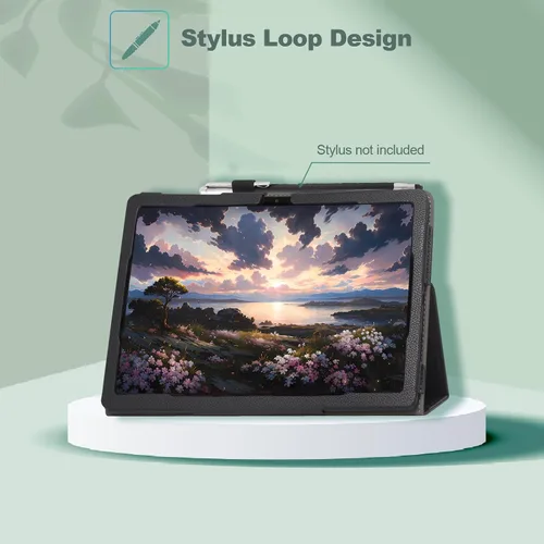 Vista 6 de Funda para tablet T-Mobile Revvl Tab 5G - Funda de piel sintética con soporte para lápices, color negro