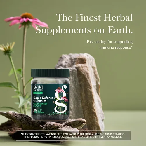 Vista 2 de Gaia Herbs Gomitas Rapid Defense - Apoya la salud inmunológica* - con propóleos, jengibre y equinácea - USDA Organic - 60 gomitas vegetarianas