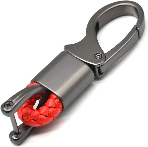 Vista 9 de Llavero de cuero para automóvil con anillo en D para hombres y mujeres, 1 paquete negro, giratorio de 360 grados, con destornillador