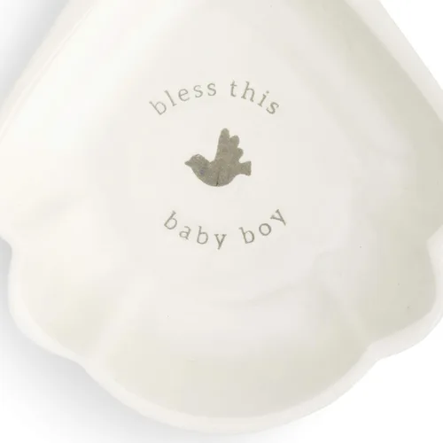 Vista 3 de Bless This Baby Boy - Cuenco decorativo de cerámica de 5 x 4 pulgadas, color blanco brillante