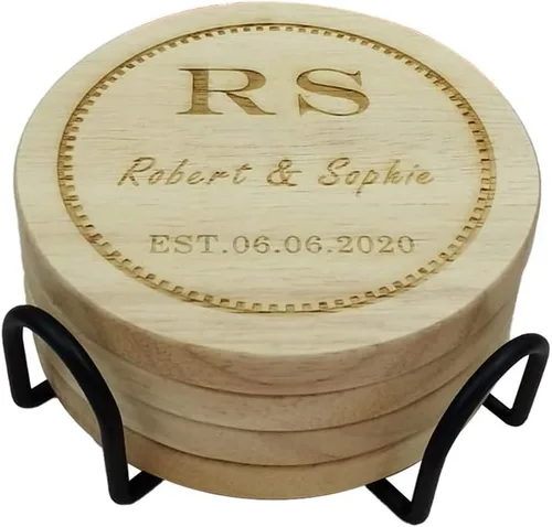 Vista 8 de Posavasos de madera personalizados para bebidas, grabado personalizado, monograma, grandes regalos para familiares, amigos o para ti mismo