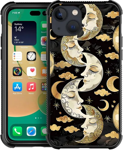 Vista 54 de ZHEGAILIAN Funda compatible con iPhone 14, funda de munición AK 47, parte trasera de vidrio templado+funda protectora de TPU de silicona suave